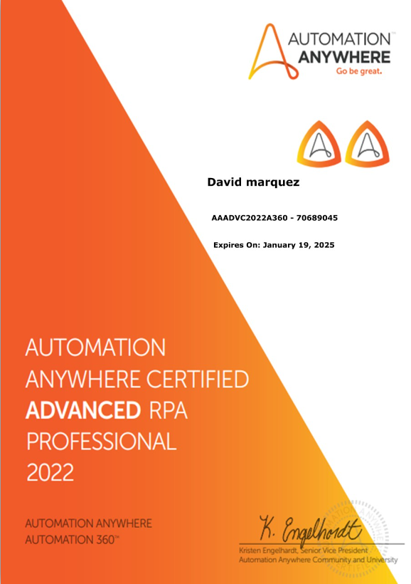 AUTOMATION ANYWHERE CERTIFIED ADVANCED RPA PROFESSIONAL 2022